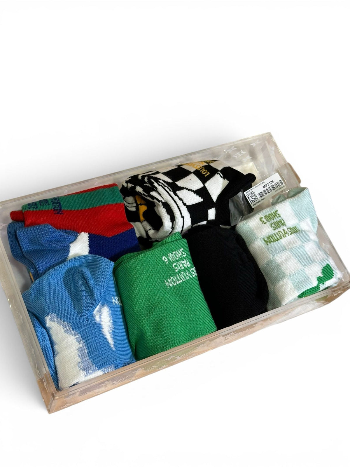 LOUIS VUITTON ARCHIVE 6 SOCKS SET MONOGRAM CLEAR PLEXIGLASS BOX