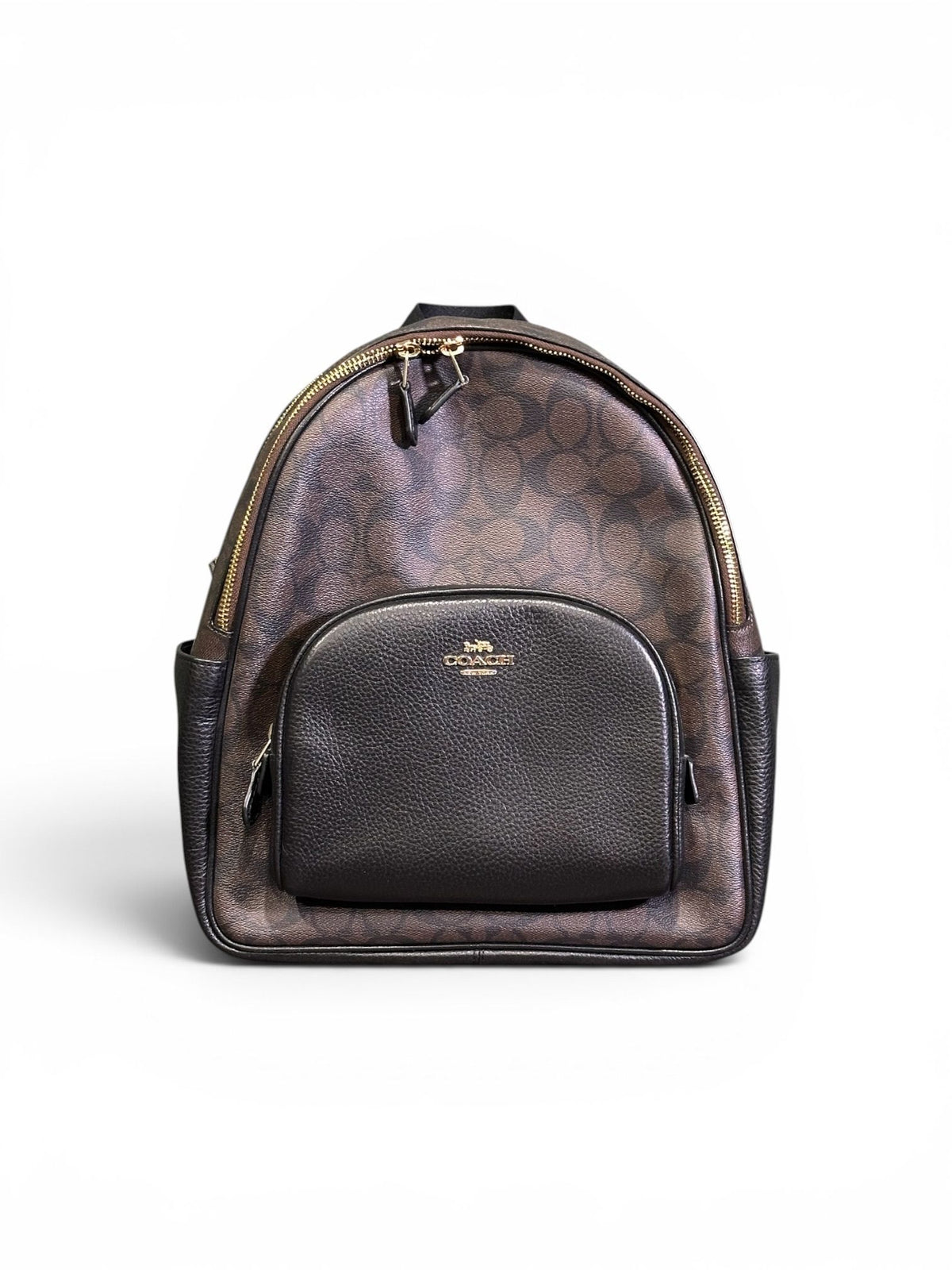 COACH COURT BACKPACK SIGNATURE CANVAS BROWN BLACK