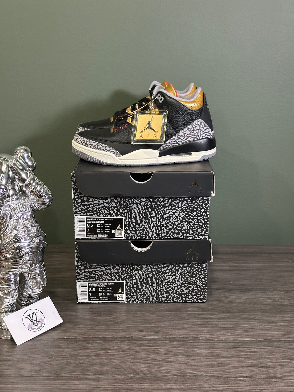 Jordan 3 Retro Black Cement Gold (Women's)