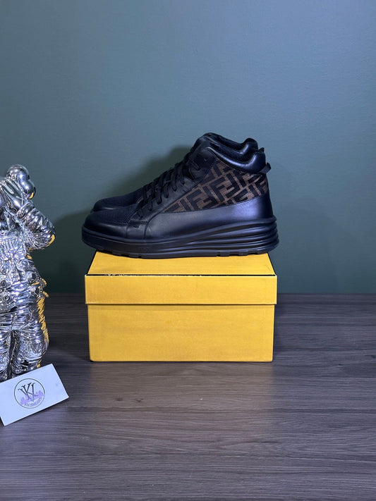 FENDI LEATHER MID TOP BLACK BROWN