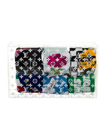 LOUIS VUITTON ARCHIVE 6 SOCKS SET MONOGRAM CLEAR PLEXIGLASS BOX
