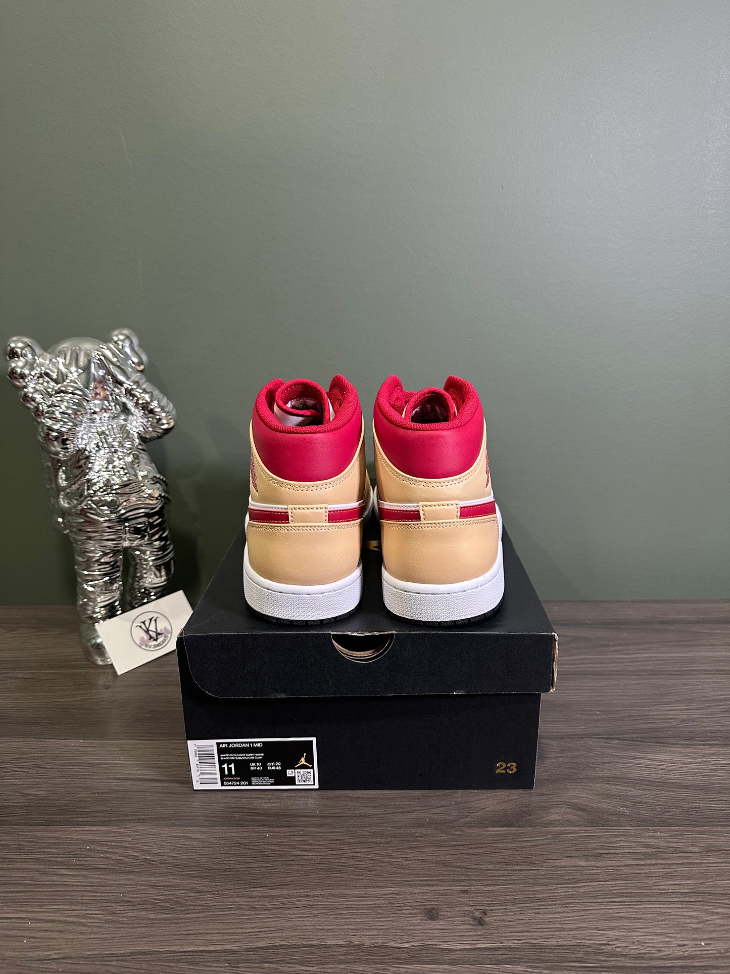 Jordan 1 Mid Light Curry Cardinal