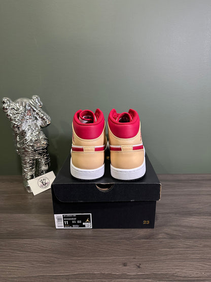 Jordan 1 Mid Light Curry Cardinal