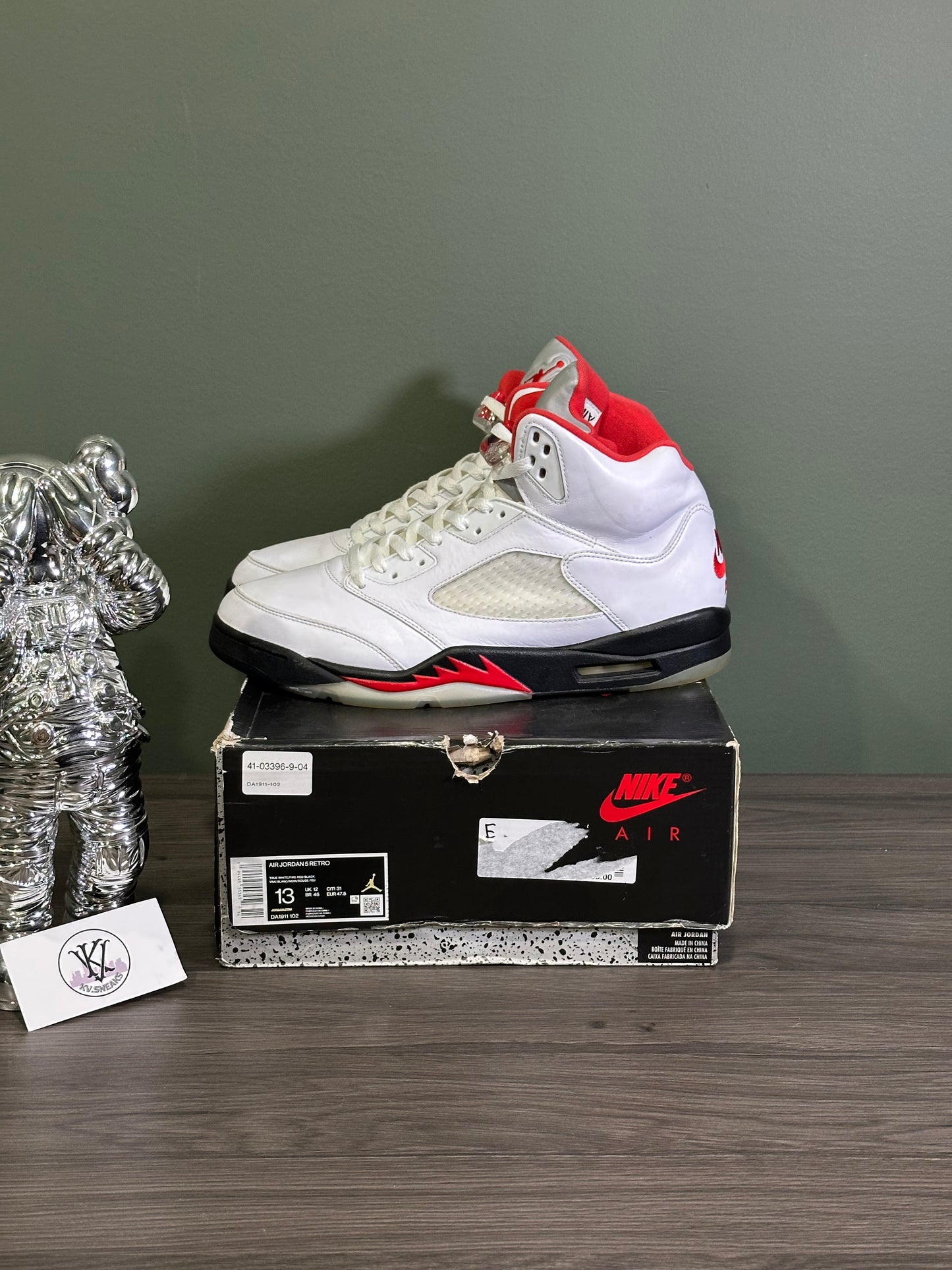 Jordan 5 Fire Red Silver Tongue