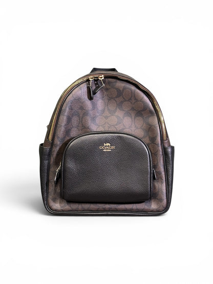 COACH COURT BACKPACK SIGNATURE CANVAS BROWN BLACK