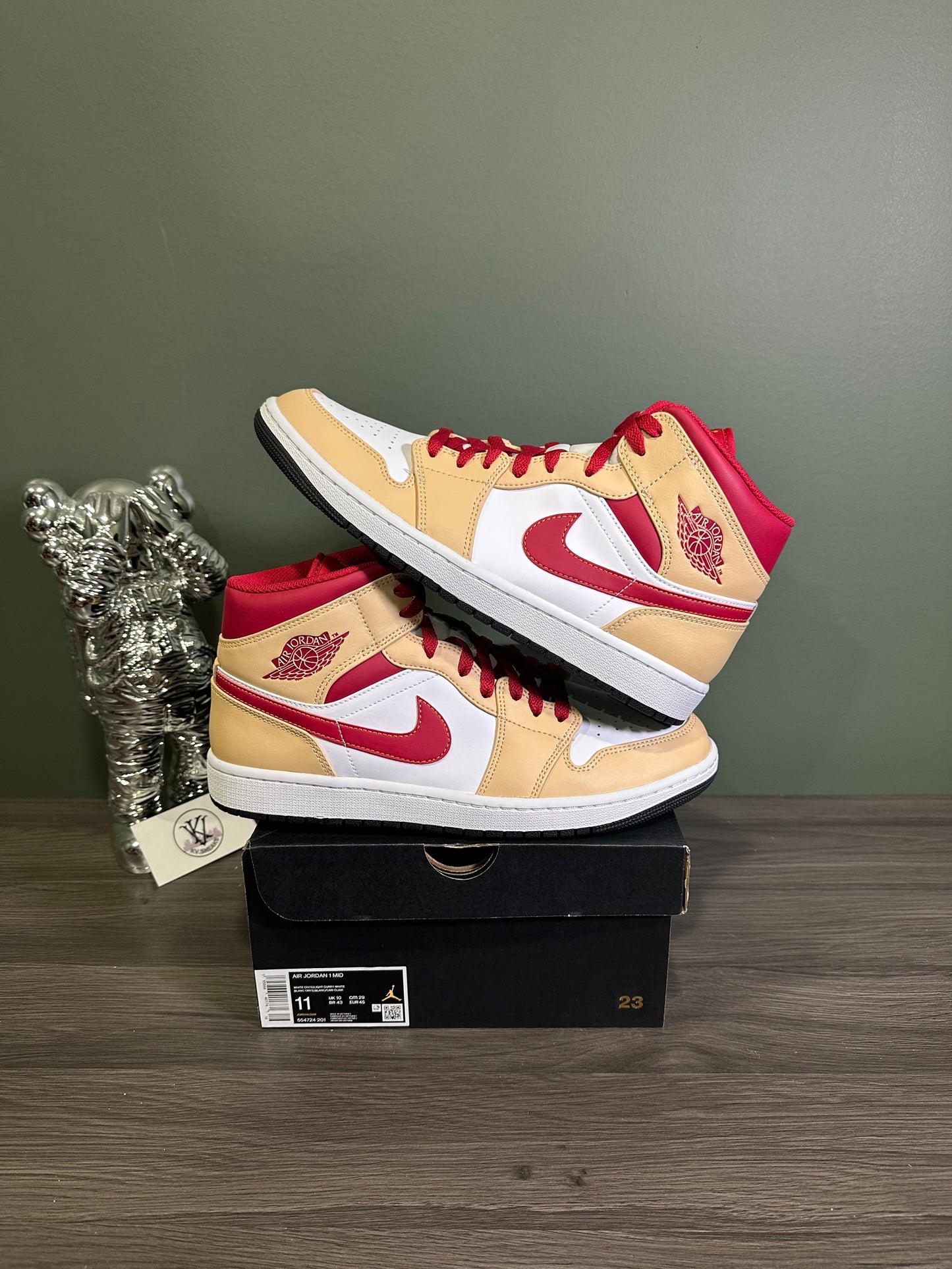 Jordan 1 Mid Light Curry Cardinal